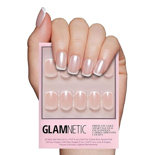 Glamnetic Press On Nails - La Perle | Semi-Transparent Squoval French Tip Fake Nails, Salon Quali... | Amazon (US)