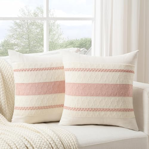 Fancy Homi Set of 2 Boho Pink Decorative Throw Pillow Cover 18x18 Inch for Couch Bed Sofa, Aesthe... | Amazon (US)