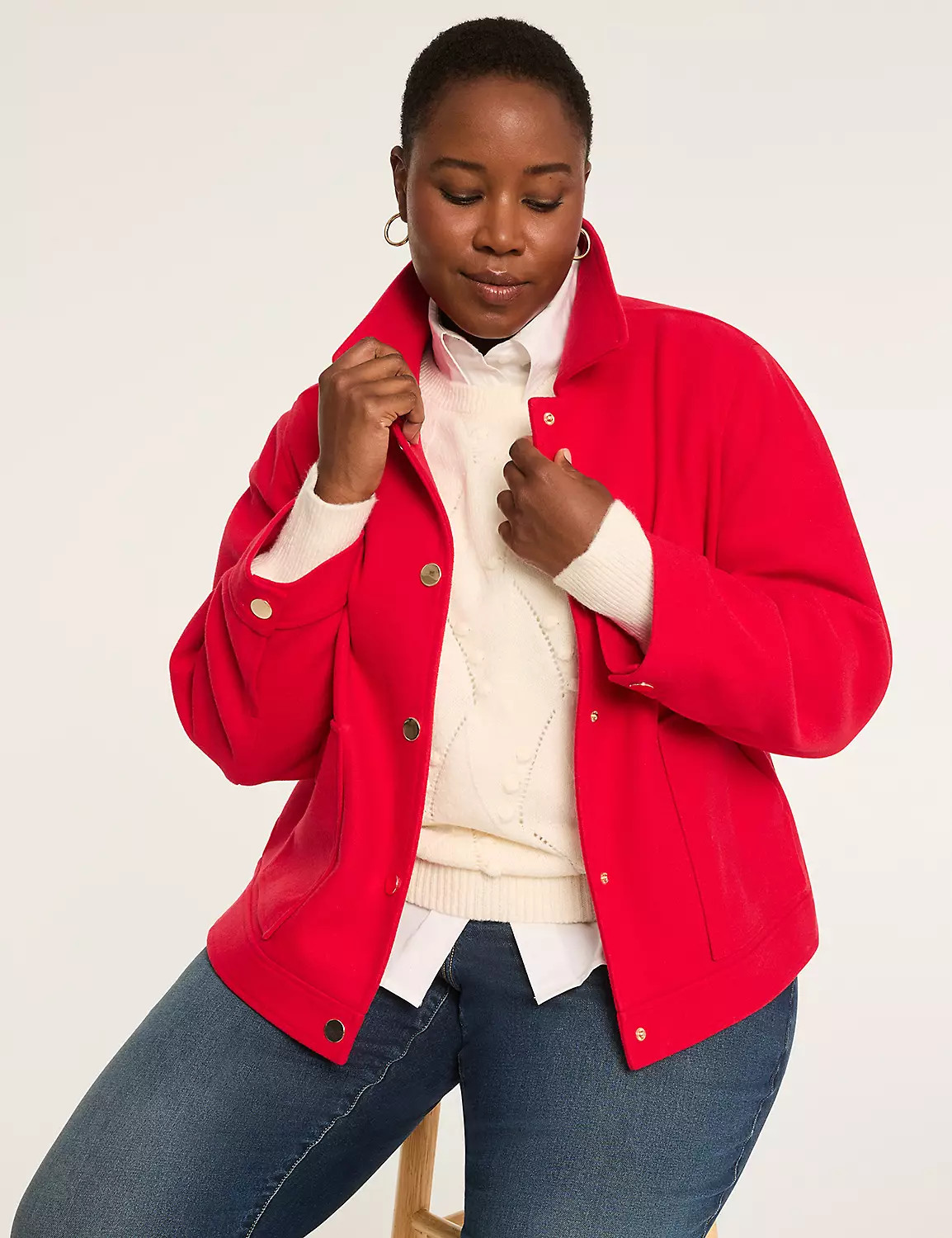 Snap-Button Collared Short Jacket | Lane Bryant (US)
