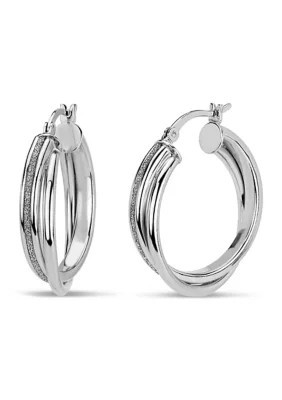 Designs by Helen Andrews Sterling Silver Glitter Polished Double Hoop Earrings, 15 in | Belk