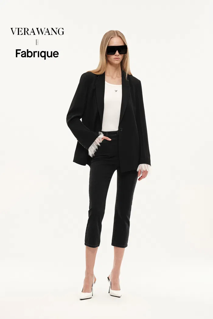 Lace Blazer With Detachable Lace Cuffs in Acetate Twill | Fabrique