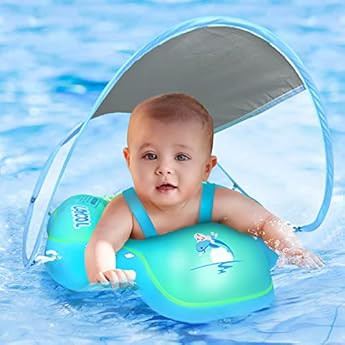 LAYCOL Baby Swimming Float Inflatable Baby Pool Float Ring Newest with Sun Protection Canopy,add Tai | Amazon (US)