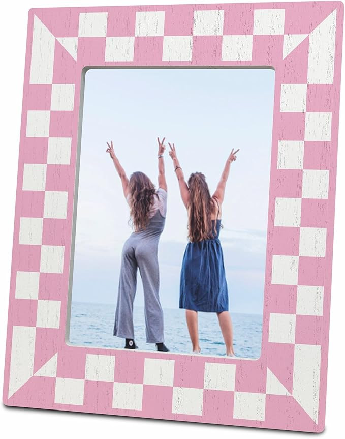 WeMaison Pink Checkerboard Wooden Frame for 4x6 Photos - Trendy Geometric Photo Frame - Girly Tab... | Amazon (US)