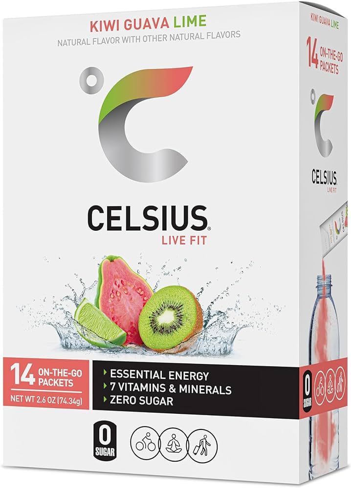 CELSIUS Kiwi Guava Lime On-the-Go Powder Stick Packs, Zero Sugar , 14 Count (Pack of 1) | Amazon (US)