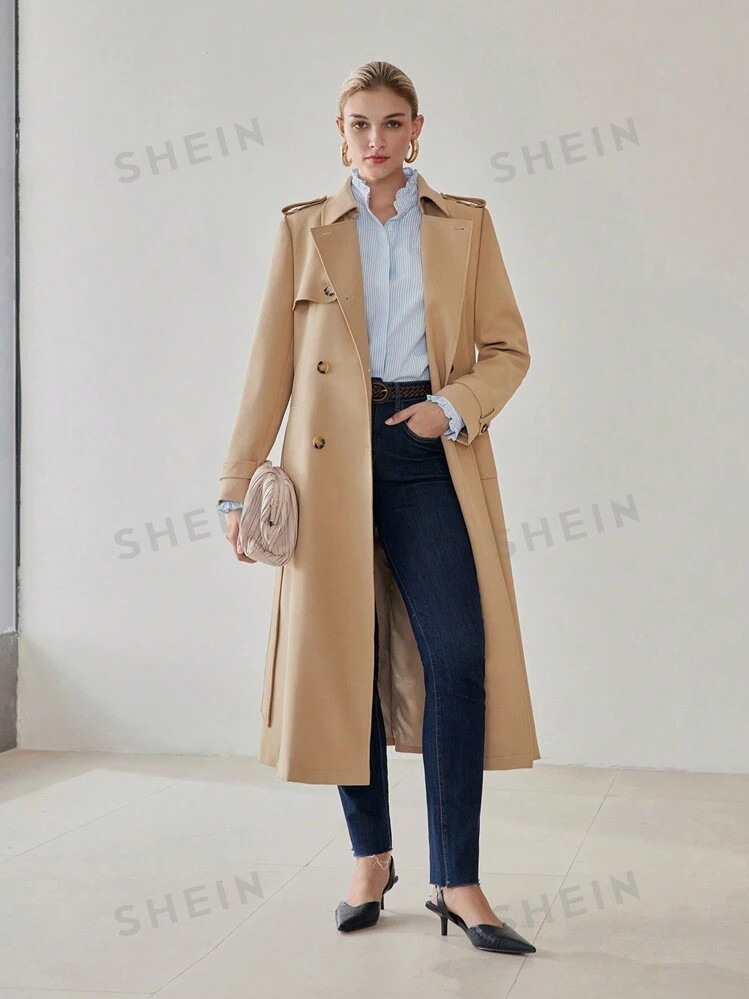 MOTF PREMIUM Solider doppelreihiger, gürtelter Trenchcoat mit Knopfblende | SHEIN Schweiz | SHEIN