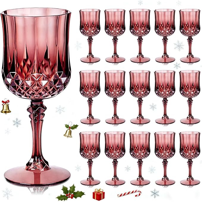 Ciaell 24PCS Burgundy Plastic Wine Glasses - 7 Oz Plastic Goblets for Party - Burgundy Vintage Dr... | Amazon (US)