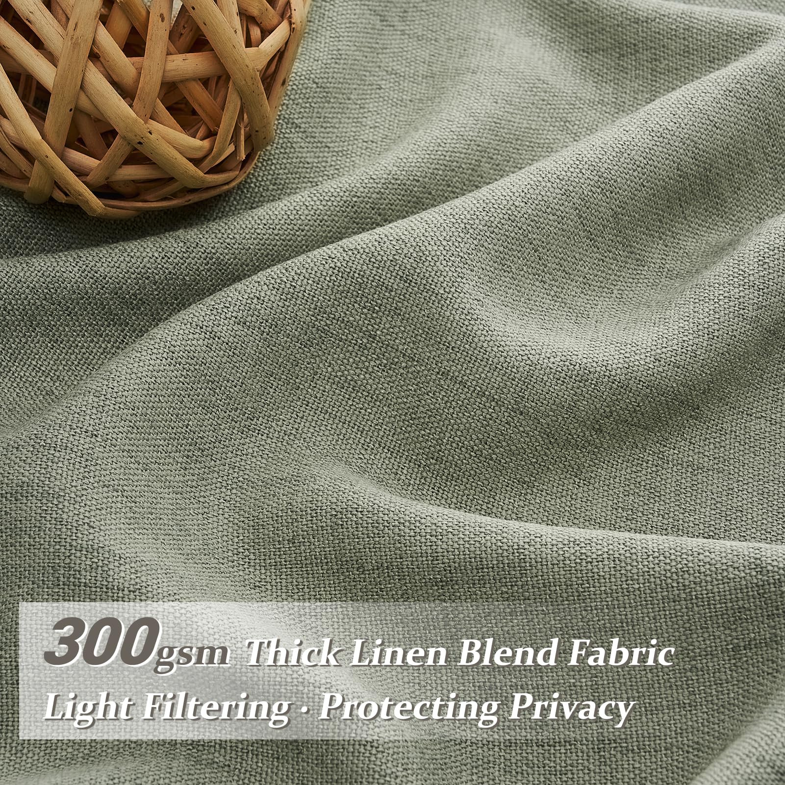 Sage Green Farmhouse Curtains for Living Room 96 Inches Long 2 Panels Set, Pinch Pleat Linen Shee... | Amazon (US)