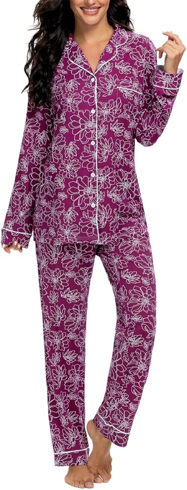 Tugege Pajamas Set Long Sleeve Sleepwear Womens Button Down Nightwear Pj Sets | Amazon (US)