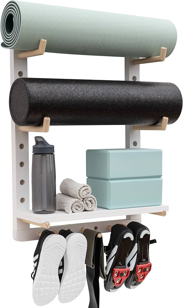 Yoga Mat Holder Wall Mount - Fully Customizable Yoga Mat Storage Rack Home Gym Organizer Shelf - ... | Amazon (US)