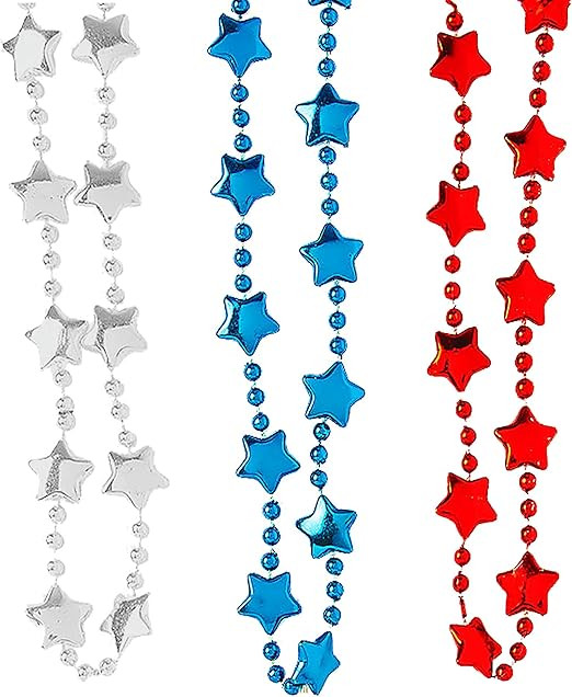 72 Patriotic Beads Necklaces (72 Pack) Bulk Star Shaped. 4th of July Party Favors for Kids & Adul... | Amazon (US)