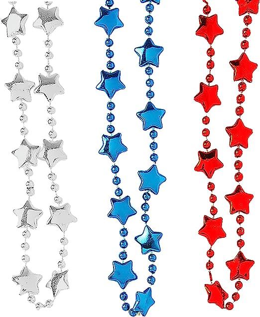 72 Patriotic Beads Necklaces (72 Pack) Bulk Star Shaped. 4th of July Party Favors for Kids & Adul... | Amazon (US)