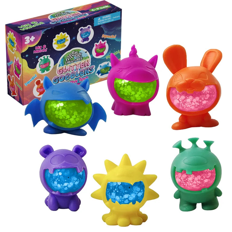 Power Your Fun Glitter Gobblers Squishy 6 pack Fidget Toys for a Child Age 3+ & up | Walmart (US)