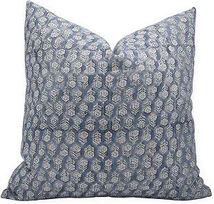 Block Print Thick Linen 24x24 Throw Pillow Covers, Handmade Vintage Pillow Covers for Sofa and Co... | Amazon (US)