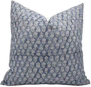 Block Print Thick Linen 24x24 Throw Pillow Covers, Handmade Vintage Pillow Covers for Sofa and Co... | Amazon (US)