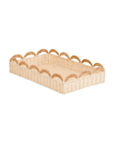 20X12.25 Large Natural Rattan Tray With Scalloped Edges | TJ Maxx