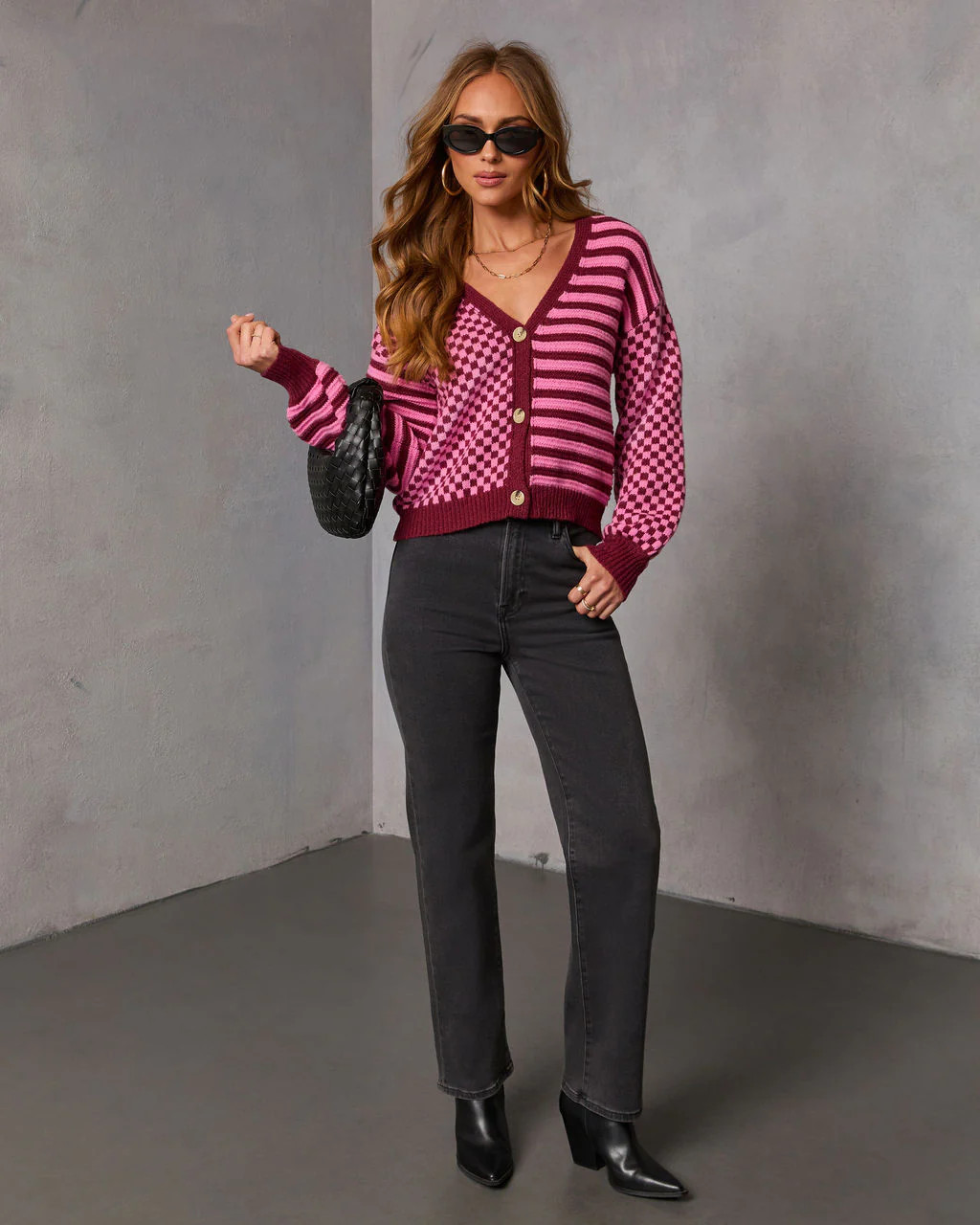 Soft Routine Checkered Striped Cardigan | VICI