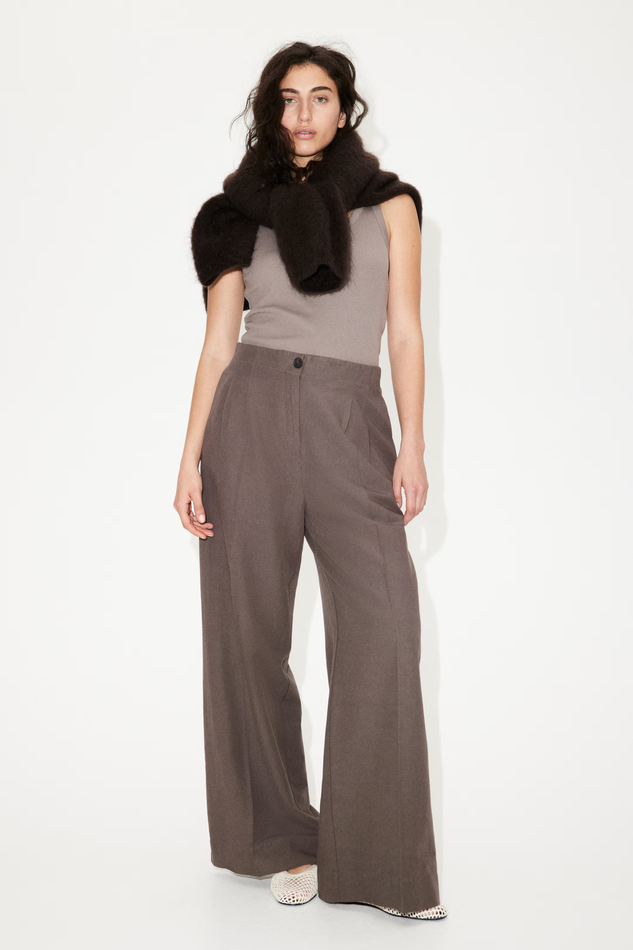 Wide-Leg Linen-Blend Pants - Dark brown - Ladies | H&M US | H&M (US + CA)