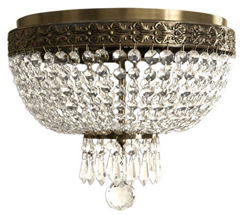 Royal Designs Flush Mount Ceiling Light, Antique Brass Finish, 2 Lights, Round Crystal Chandelier | Amazon (US)