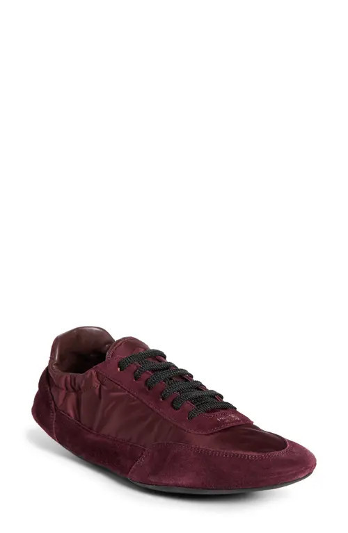 Prada Collapse Mixed Media Low Top Sneaker in Bordeaux at Nordstrom, Size 10.5Us | Nordstrom