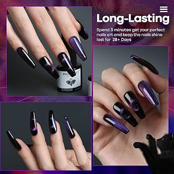Modelones Cat Eye Gel Nail Polish- 6 Pcs 3 Colors 9D Magnet Black Blue Purple Glitter Holographic... | Amazon (US)