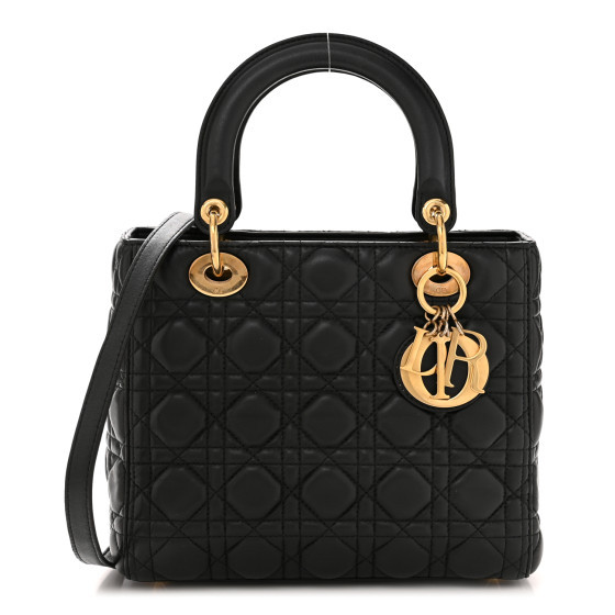 Lambskin Cannage Medium Lady Dior Black | FASHIONPHILE (US)