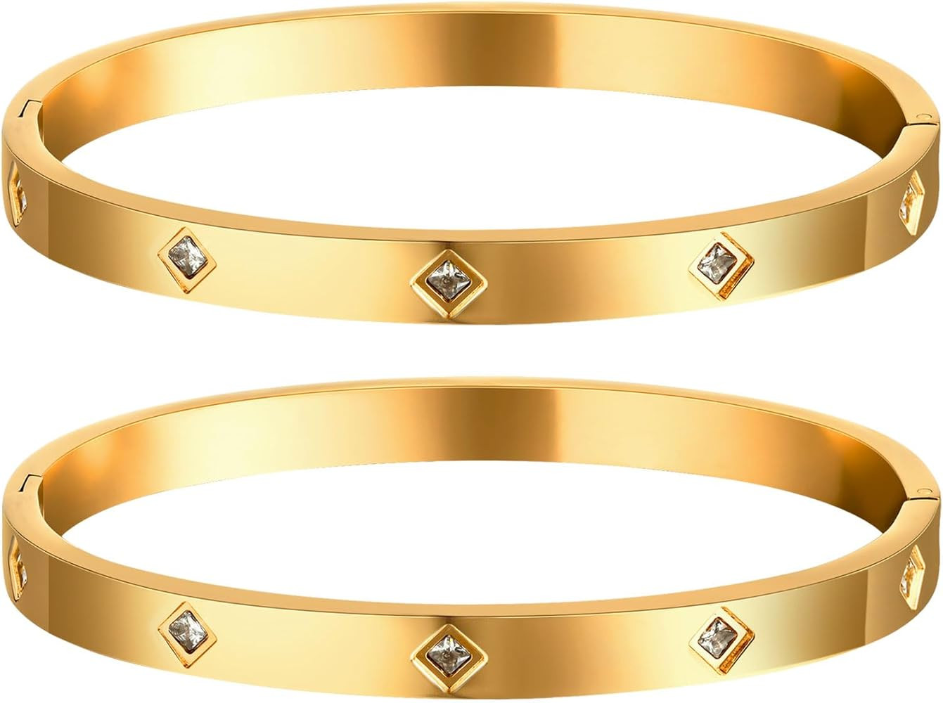 MPRAINBOW Womens Gold Bracelets Bangle Gifts, 2Pcs 18K Gold Plated Cubic Zirconia Bangle Crystal ... | Amazon (US)