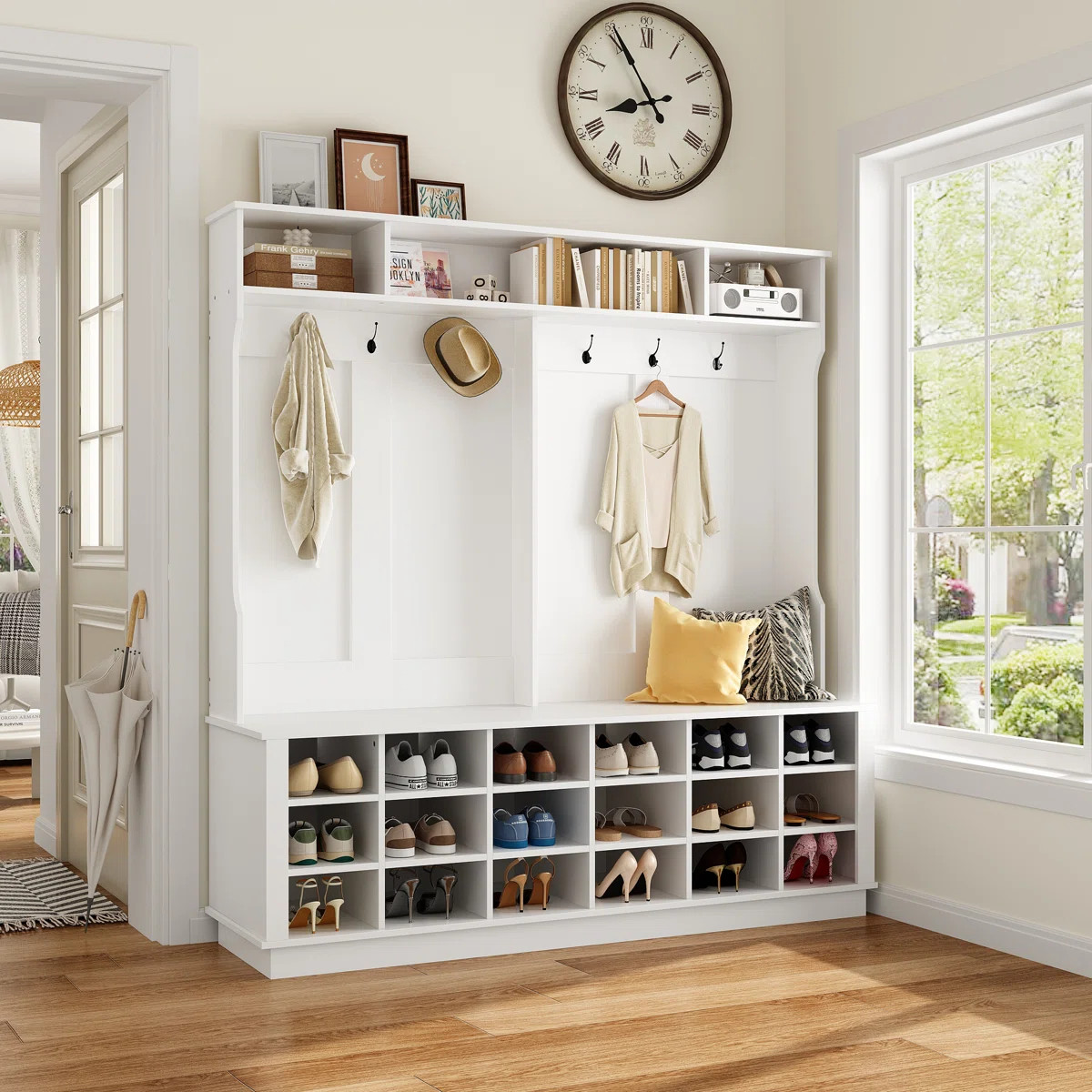 63'' W X 67'' H Hall Tree With Shoe Storage And Hooks | Wayfair North America