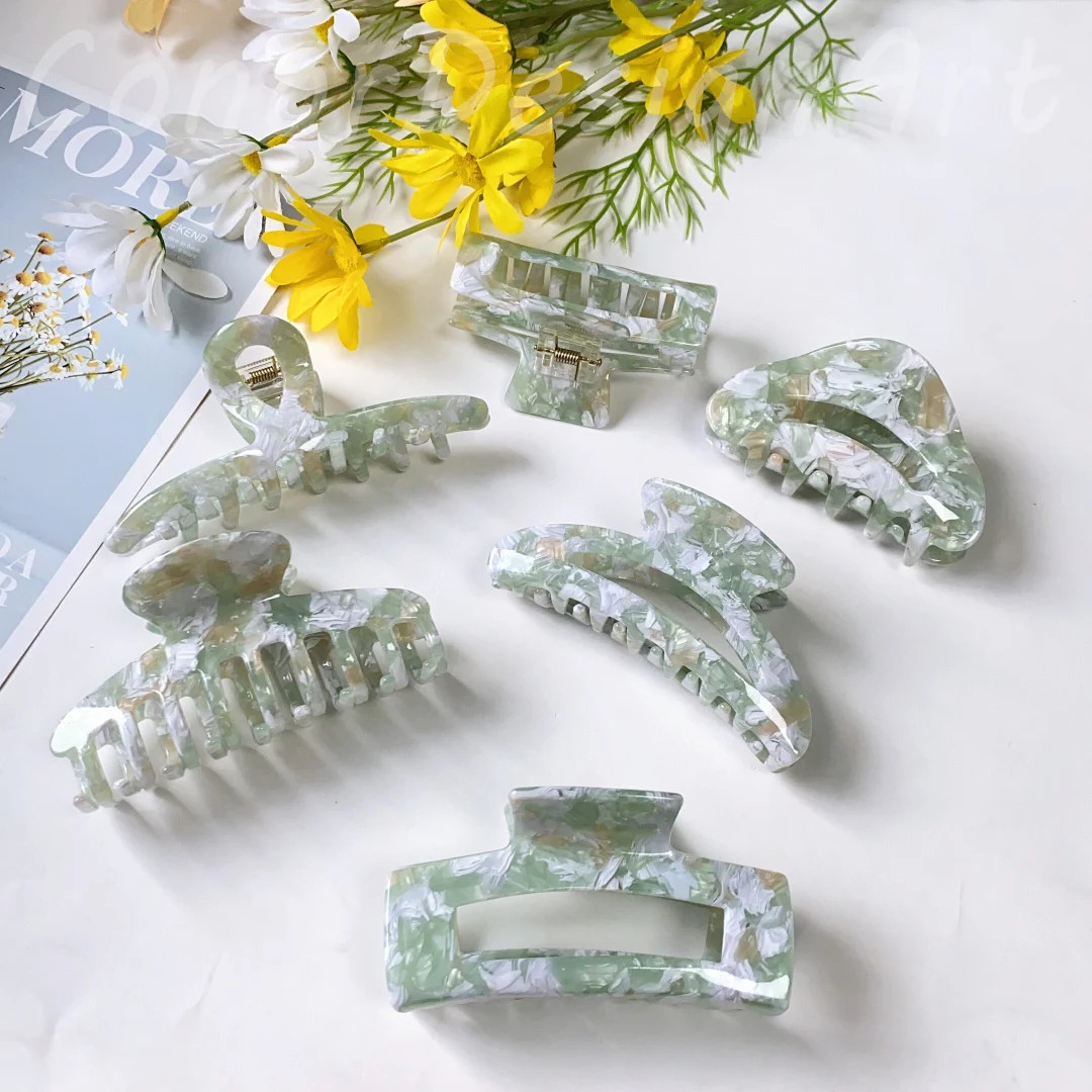 Vintage Green Hair Claws for Women, Girlish Hair Clip, Hollow Geometry Hair Claw Clips, Minimalis... | Etsy (US)