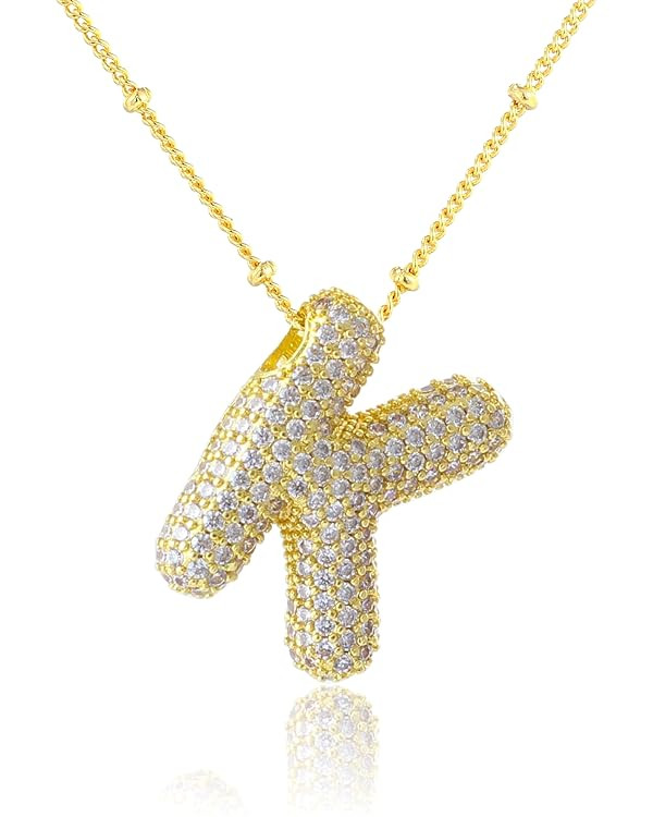 KELMALL Cubic Zirconia Bubble Initial Letter Necklace for Women - Elegant Gold Plated A-Z Alphabe... | Amazon (US)