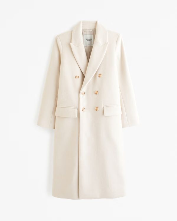 Women's Wool-Blend Double-Breasted Tailored Topcoat | Women's Coats & Jackets | Abercrombie.com | Abercrombie & Fitch (US)