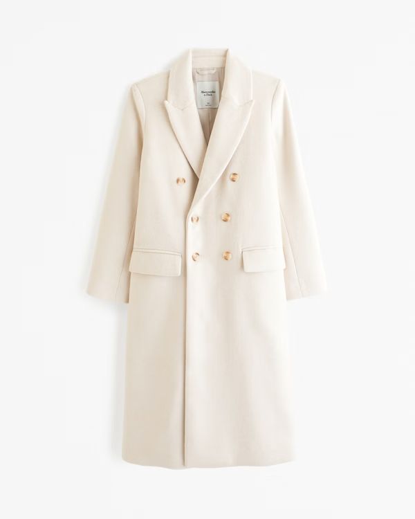 Women's Wool-Blend Double-Breasted Tailored Topcoat | Women's Coats & Jackets | Abercrombie.com | Abercrombie & Fitch (US)