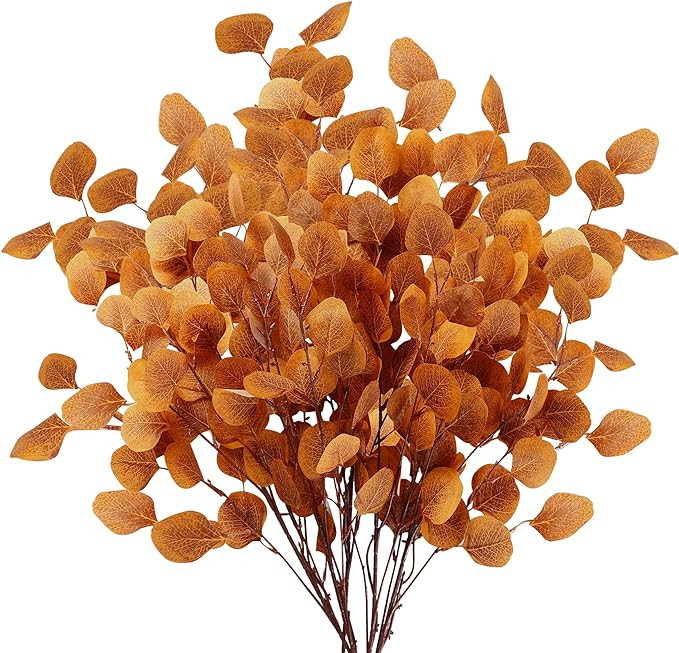 Sggvecsy 6 Pcs Fall Eucalyptus Leaves Artificial Eucalyptus Stems Long Silver Dollar Leaves Autum... | Amazon (US)