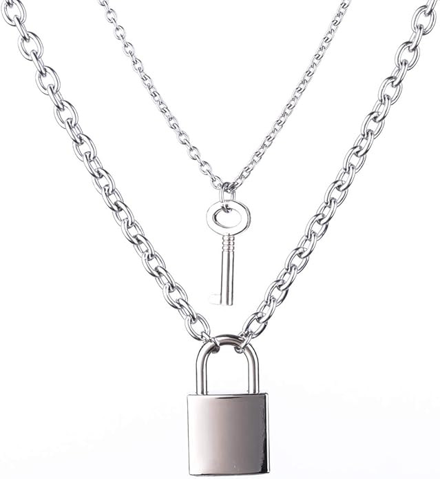 Tanyoyo Lock Key Pendant Necklace Statement Long Chain Punk Multilayer Choker Necklace for Women ... | Amazon (US)