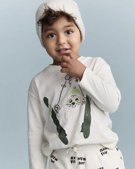 Toddler Skiing Squish Long-Sleeve Relaxed Graphic Tee - Cream | Carter's Inc