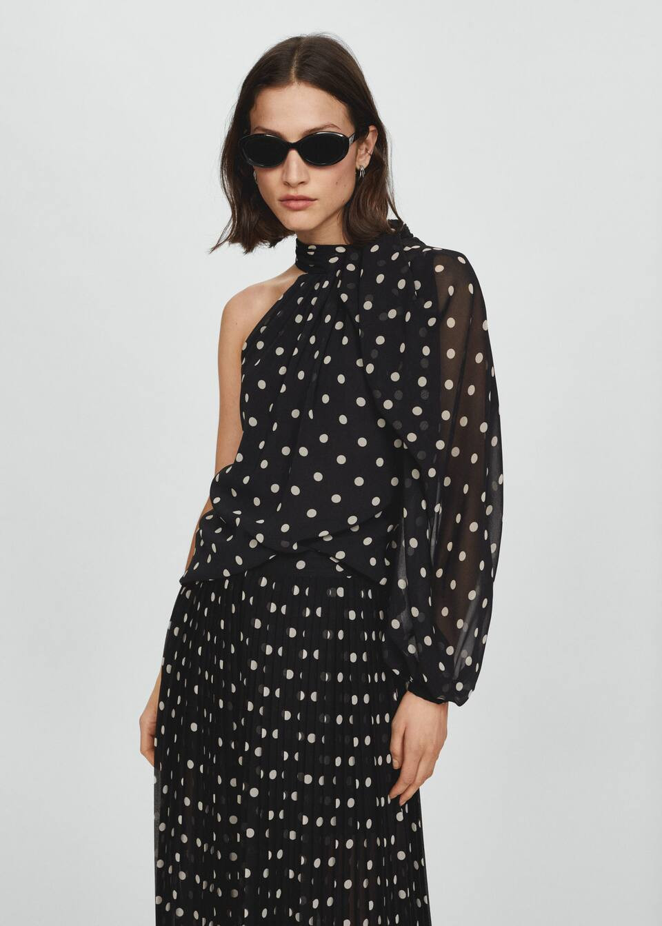 Asymmetric polka dot blouse -  Women | Mango United Kingdom | MANGO (UK)