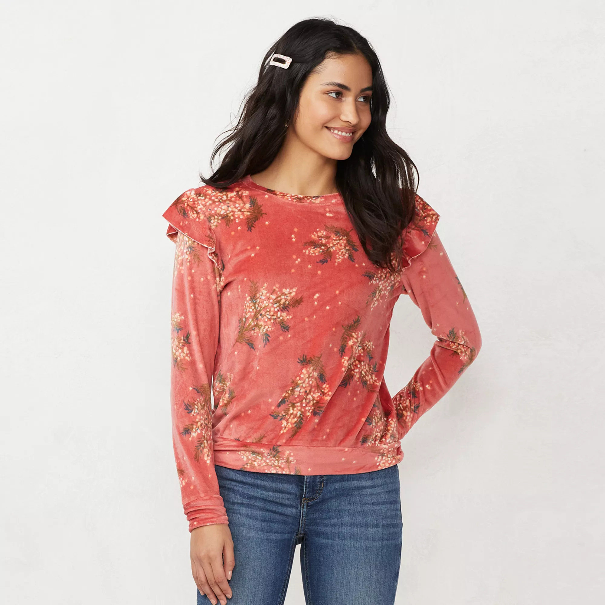 Women's LC Lauren Conrad Ruffle Shoulder Sweatshirt | Kohl's