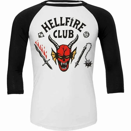 Spiral Direct Gothic STRANGER THINGS 4 - HELLFIRE CLUB CREST - Raglan Contrast 3/4 Longsleeve Black  | Walmart (US)