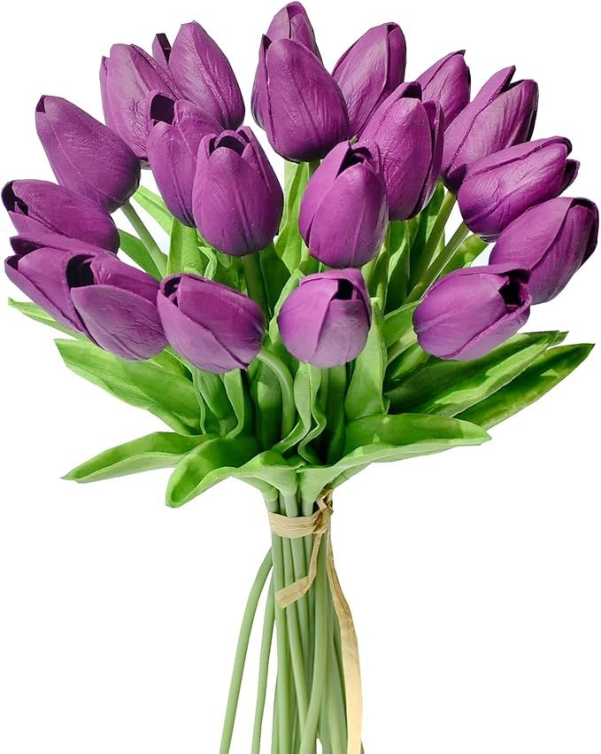 Mandy's 20pcs Purple Flowers Artificial Tulip Silk Flowers 13.5" for Home Kitchen Wedding Decorat... | Amazon (US)