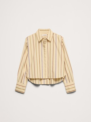 Cropped Cotton Poplin Shirt with Elbow Patches | Banana Republic (US)