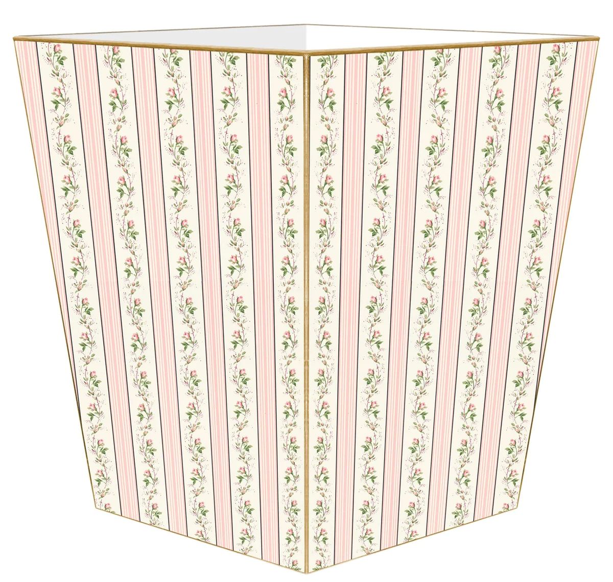 Dainty Rose Stripe Wastebasket and Optional Tissue Box Cover, Can Be Personalized | The Well Appointed House, LLC