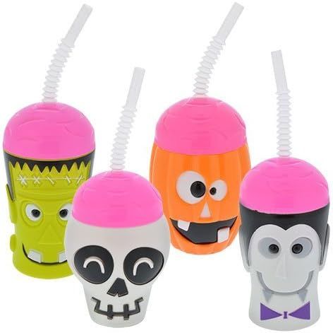 Kids Halloween Character Cups With Flexible Straw Set of 4 | Amazon (US)