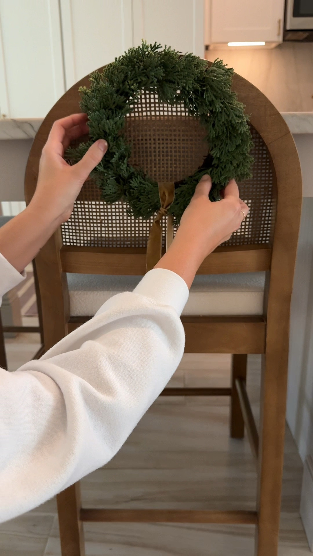 Earthy mini wreaths for your barstools. I usually don’t decorate with too much red so I love this velvet ribbon I found at Hobby Lobby!

#LTKHome #LTKSeasonal #LTKFindsUnder50