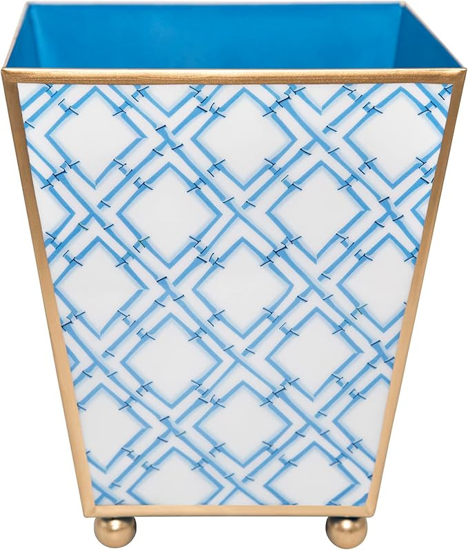 Jaye's Studio Cane Line, Decorative Square Cachepot & Planter, White & Blue with Black Canes, Gol... | Amazon (US)