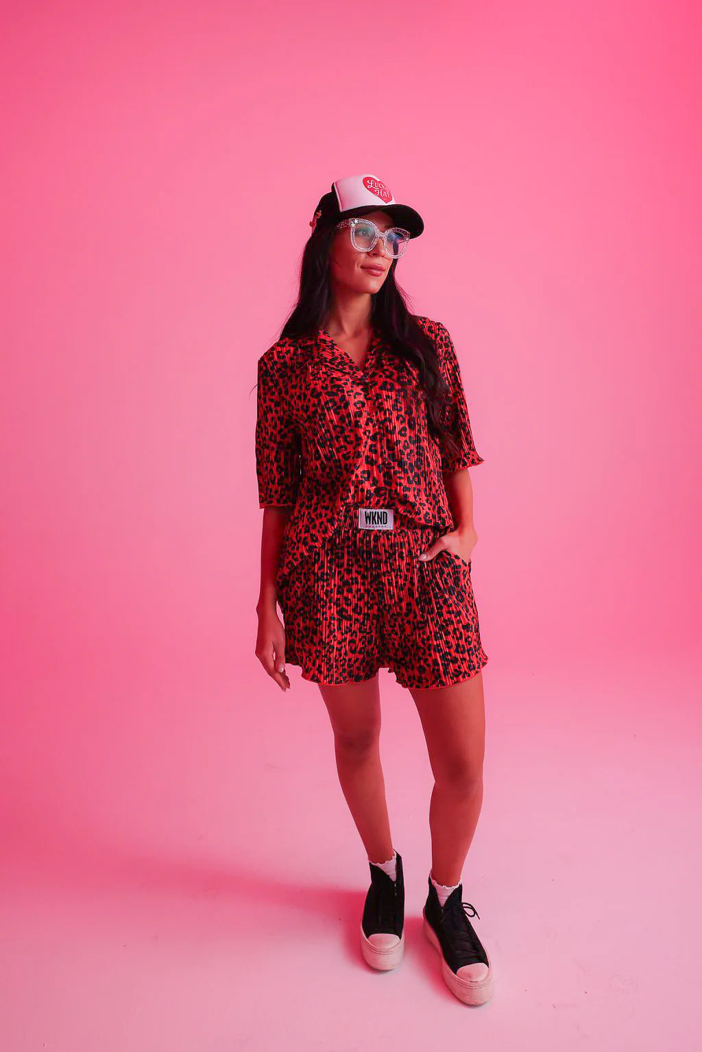Wild Intentions Plisse Leopard Set - Red | WKNDchasers
