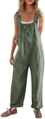 Cicy Bell Womens Casual Denim Bib Overalls Wide Leg Sleeveless Zipper Loose Jean Pants Jumpsuits ... | Amazon (US)