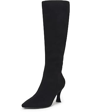 Coutgo Womens Knee High Boots Pointed Toe Kitten Heel Side Zipper Stretchy Vegan Suede Comfort Fa... | Amazon (US)
