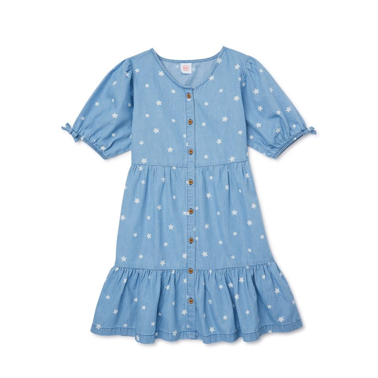 Wonder Nation Girls Woven Button Down Dress with Ruffle Hem, Sizes 4-18 | Walmart (US)