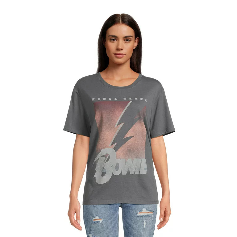 Time and Tru Women's David Bowie Graphic Tee with Short Sleeves, Sizes S-3XL | Walmart (US)