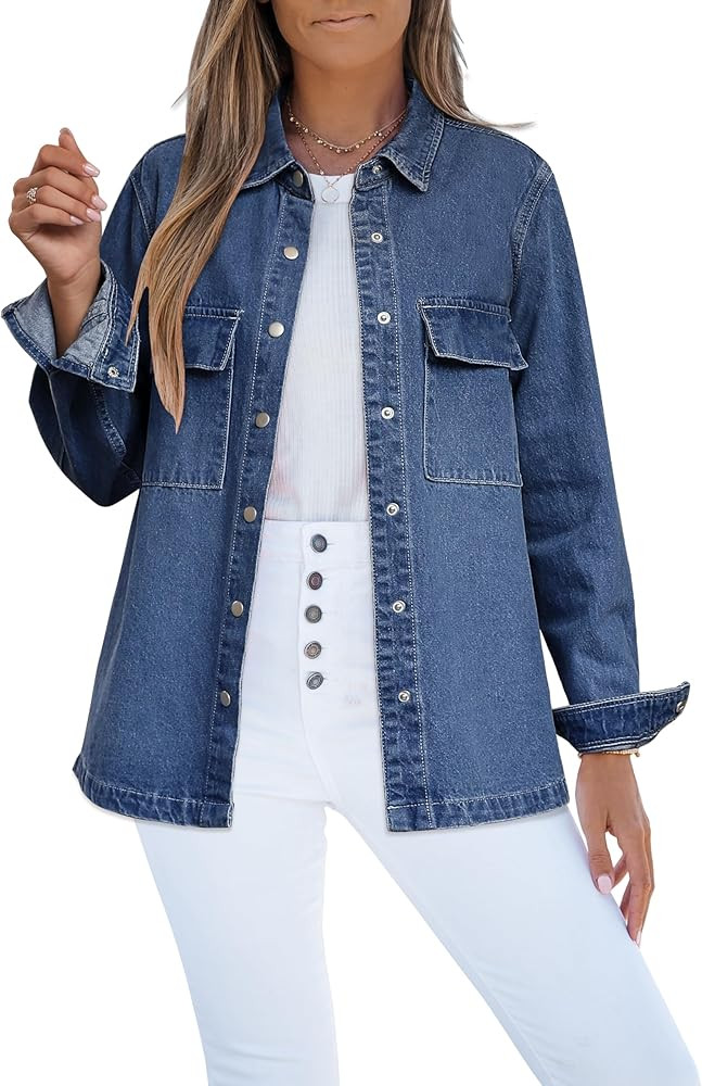 luvamia Jean Jackets for Women 2025 Fall Fashion Oversized Button Down Denim Jacket Western Shack... | Amazon (US)