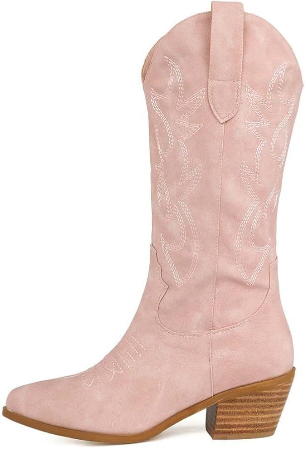 Cowboy Boots for Women, Cowgirl Boots Embroidered Modern Wide Calf Cowboy Boots Mid Calf Boots Wi... | Amazon (US)